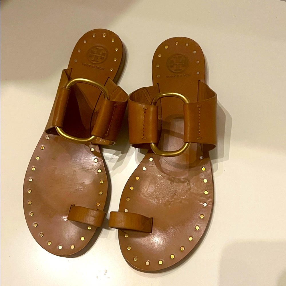 Tory Burch Ravello Studded Brown Leather Sandals - Picture 3 of 10